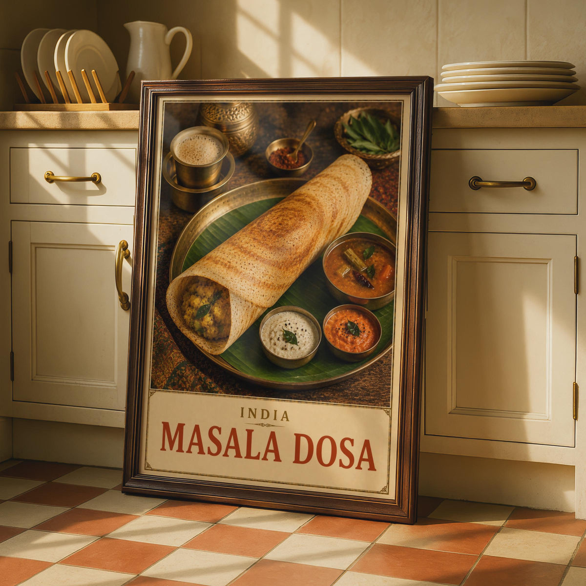 Masala Dosa India Food Poster, South Indian Cuisine Wall Art, Kitchen Decor, Restaurant Print, Street Food, Leather Style Gif