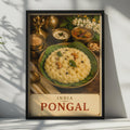 India Pongal Food Poster, South Indian Cuisine Wall Art, Tamil Festival Print (Vintage Style)