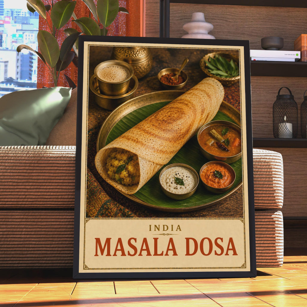 Masala Dosa India Food Poster, South Indian Cuisine Wall Art, Kitchen Decor, Restaurant Print, Street Food, Leather Style Gif