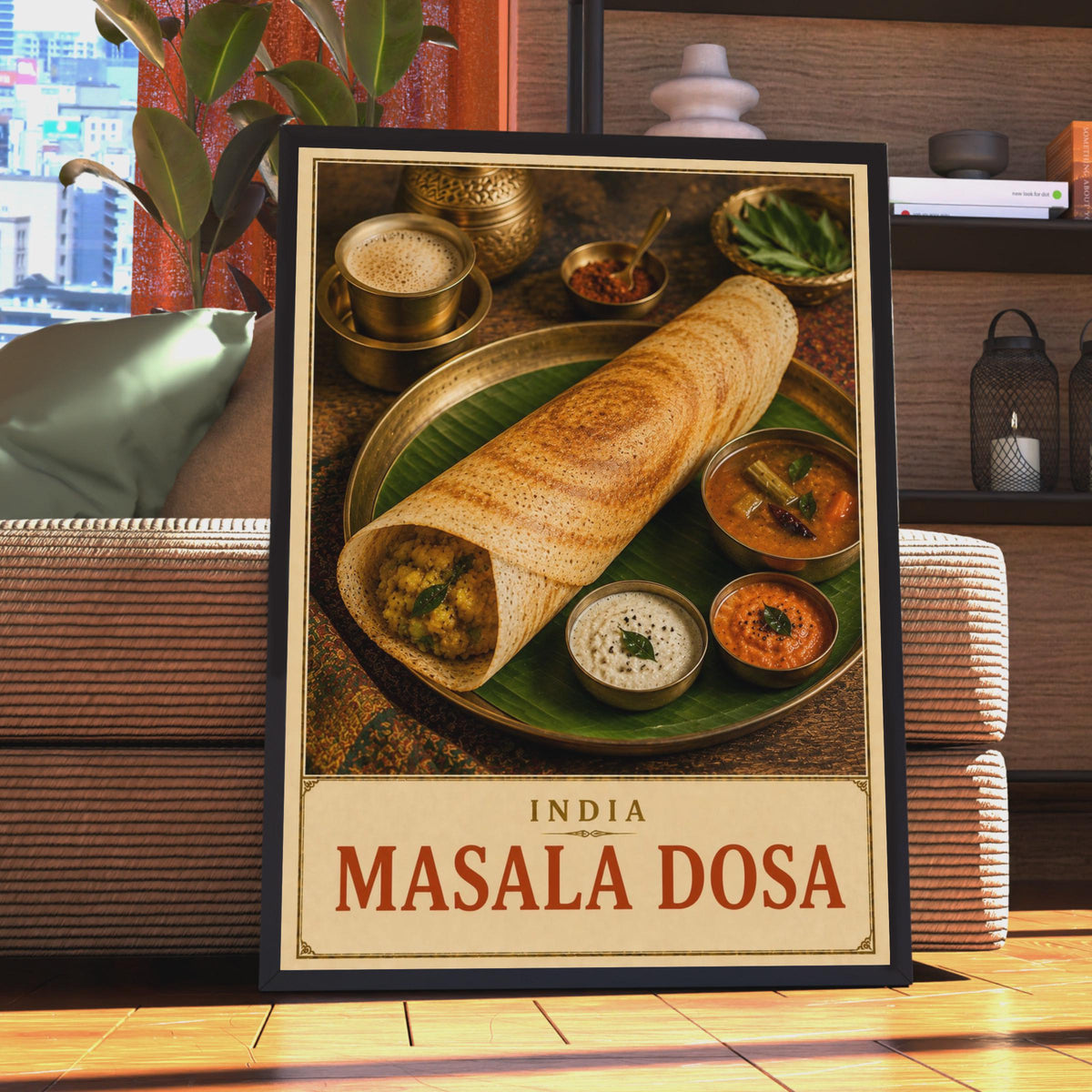 Masala Dosa India Food Poster, South Indian Cuisine Wall Art, Kitchen Decor, Restaurant Print, Street Food, Leather Style Gif