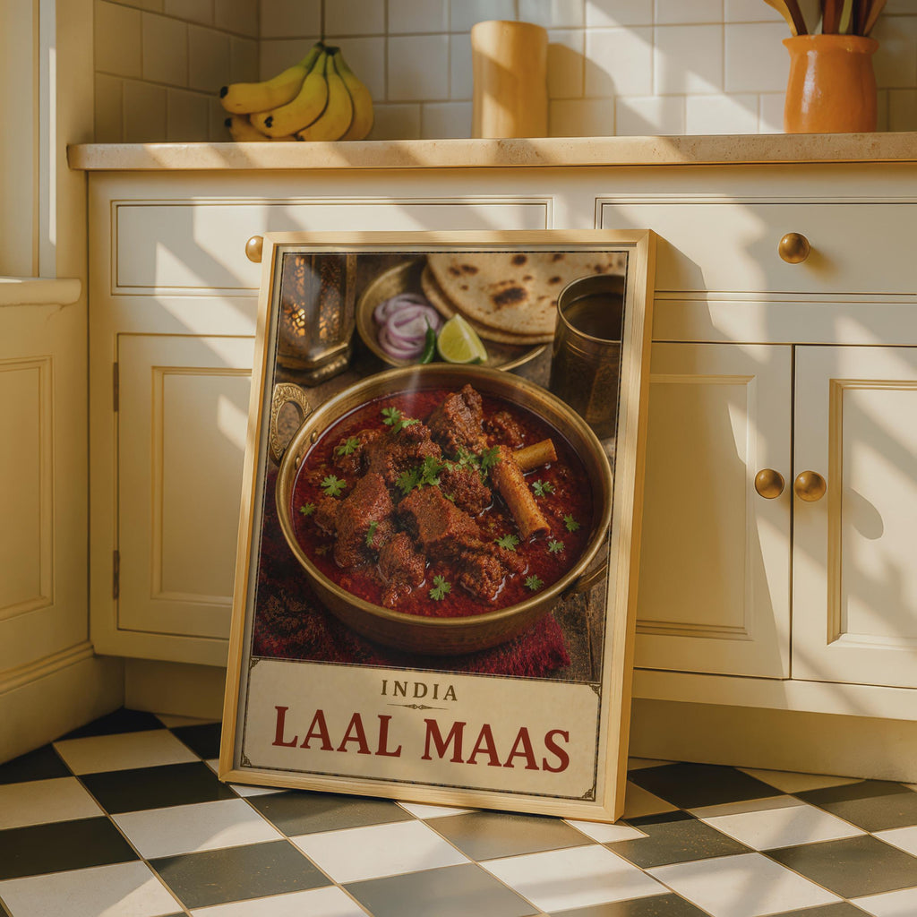 Laal Maas India Food Poster, Rajasthani Curry Wall Art, Spicy Lamb Dish Print