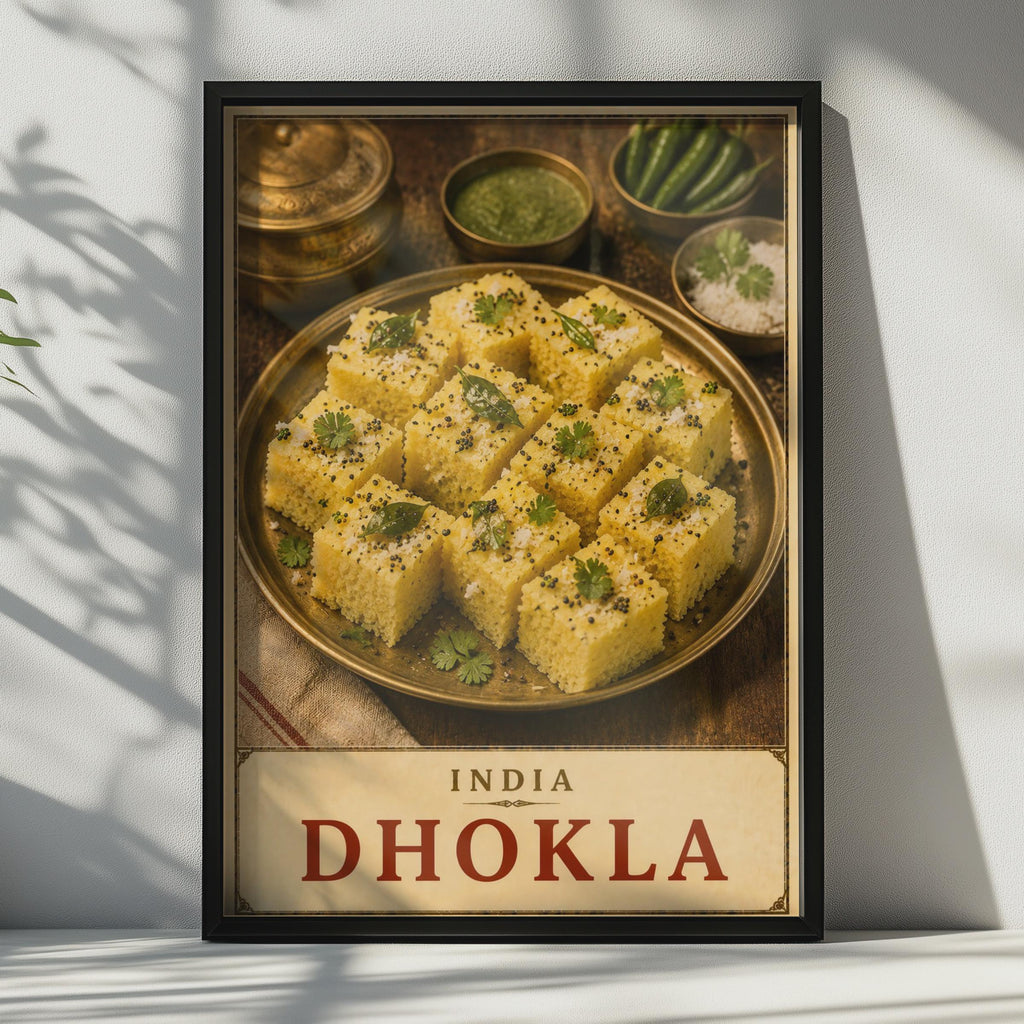 India Dhokla Food Poster, Gujarati Street Food Wall Art, South Asian Cuisine Print