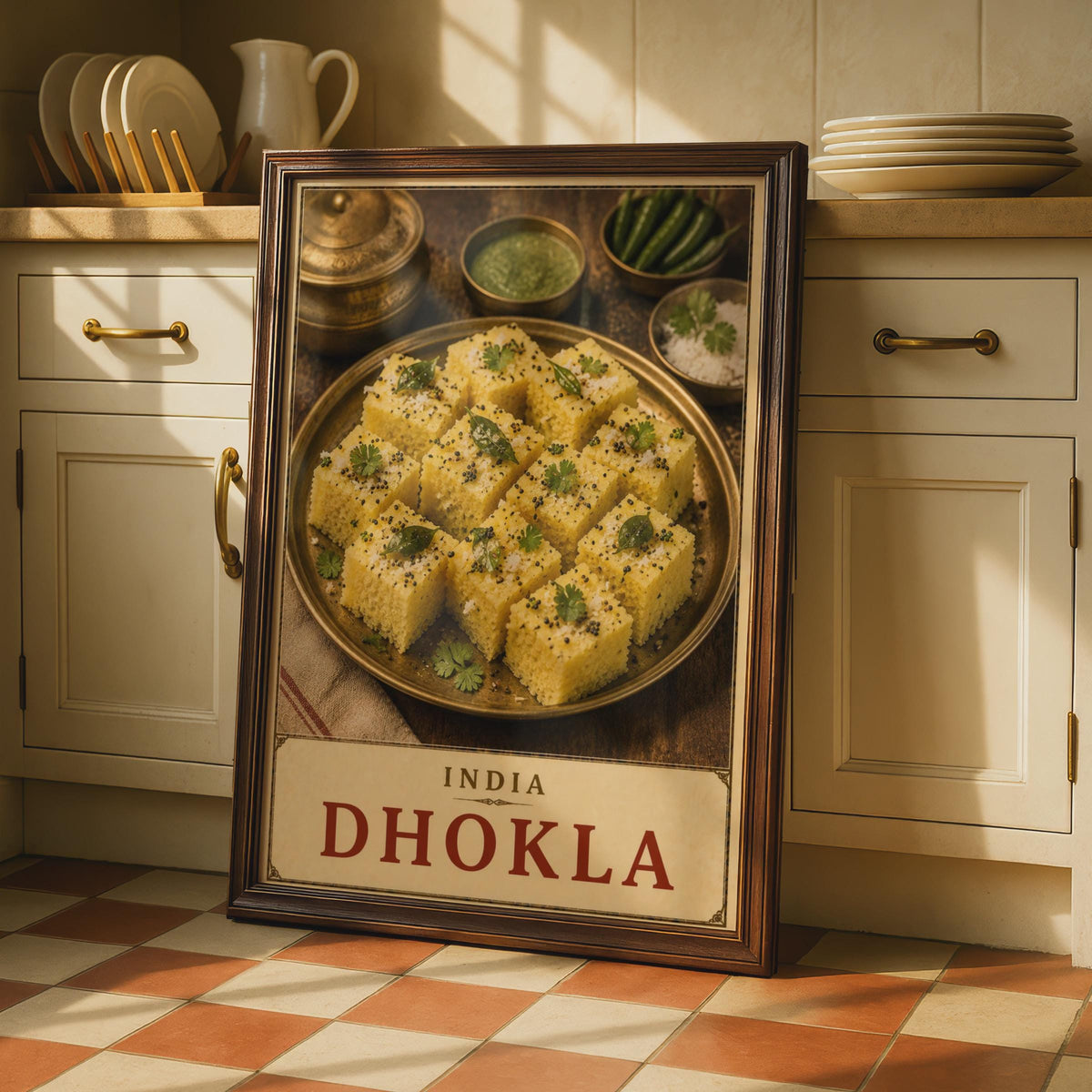 India Dhokla Food Poster, Gujarati Street Food Wall Art, South Asian Cuisine Print