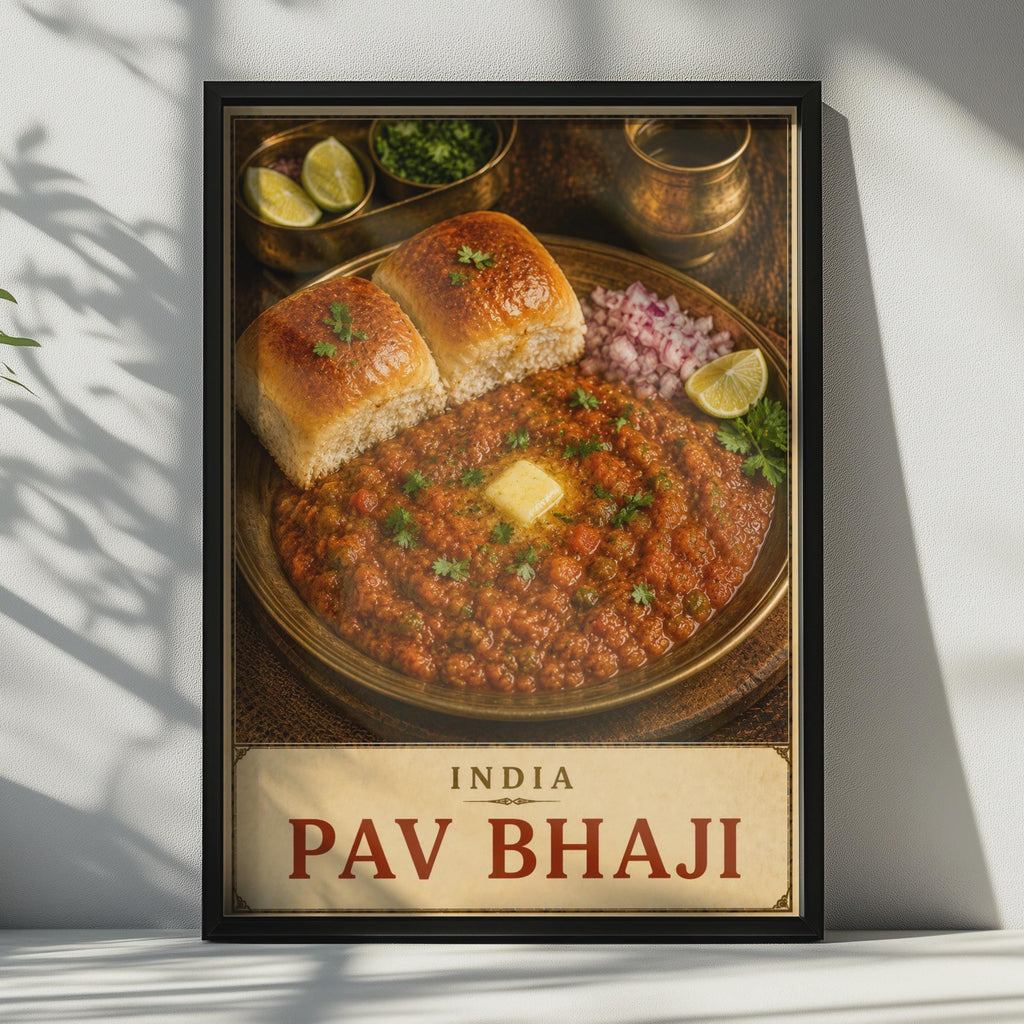 Pav Bhaji India Street Food Poster, Mumbai Kitchen Wall Art, South Asian Cuisine Print