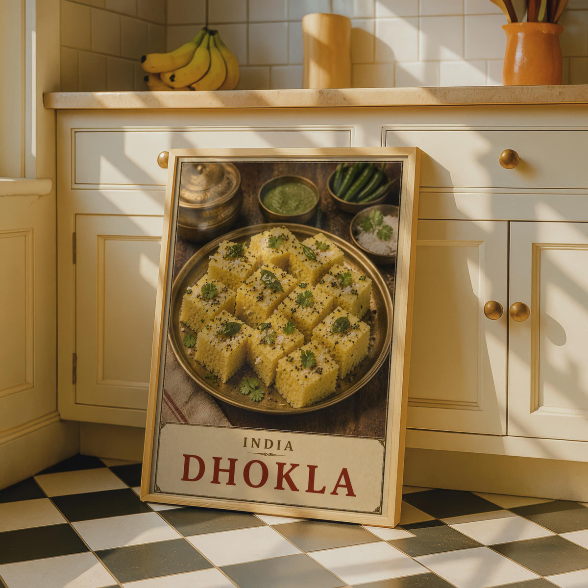 India Dhokla Food Poster, Gujarati Street Food Wall Art, South Asian Cuisine Print
