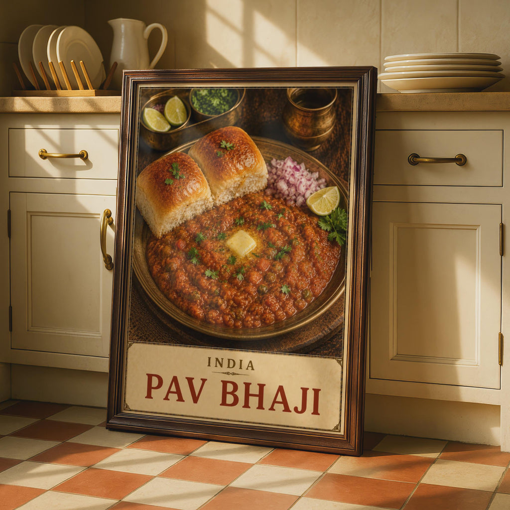Pav Bhaji India Street Food Poster, Mumbai Kitchen Wall Art, South Asian Cuisine Print