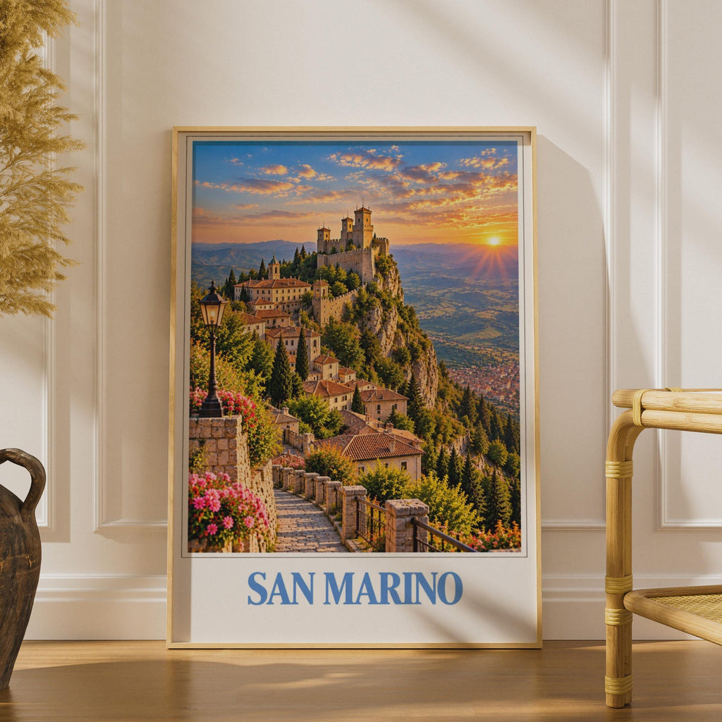 San Marino Travel Poster, Guaita Tower Sunset Print, Italian Hilltown Wall Art (Physical Print)