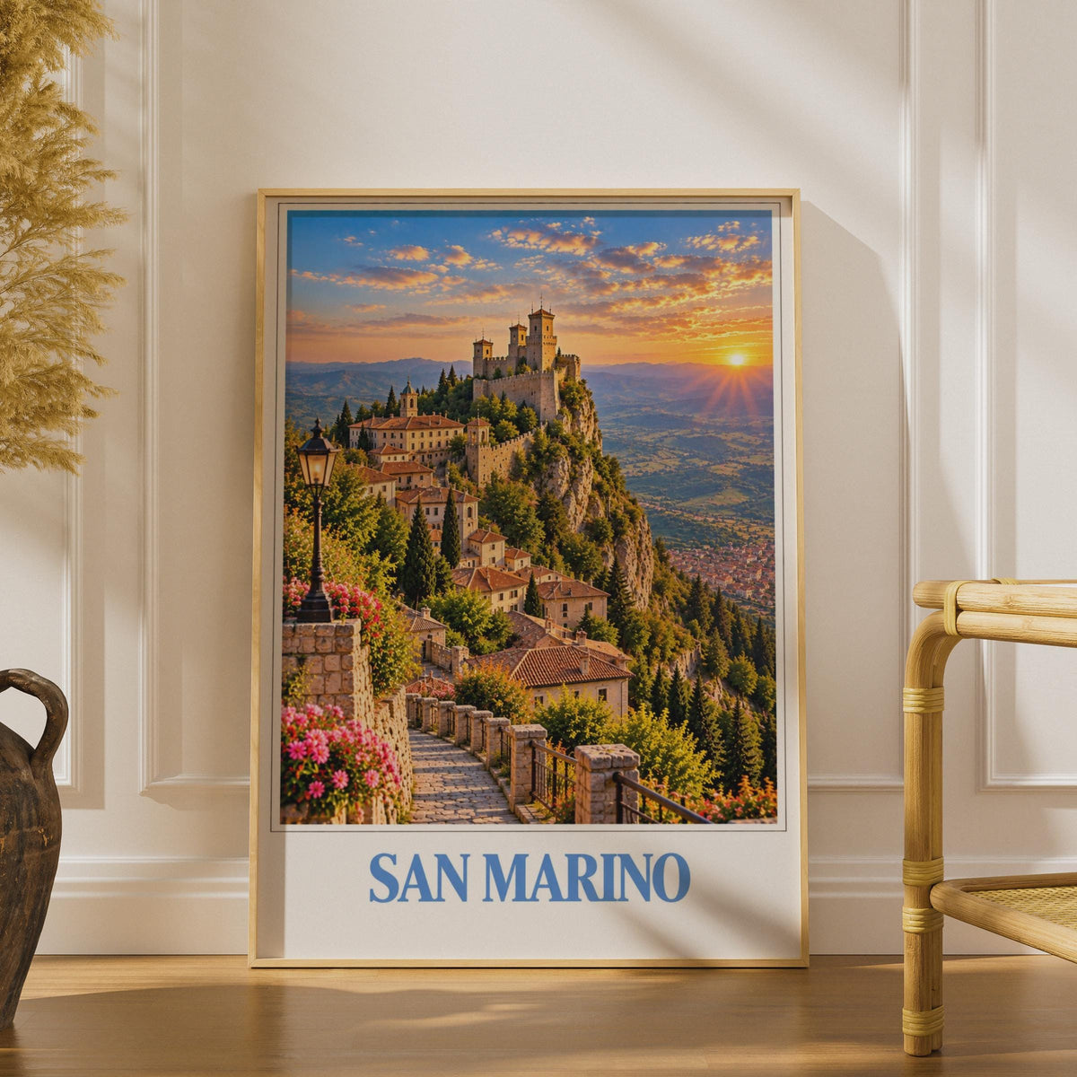 San Marino Travel Poster, Guaita Tower Sunset Print, Italian Hilltown Wall Art (Physical Print)