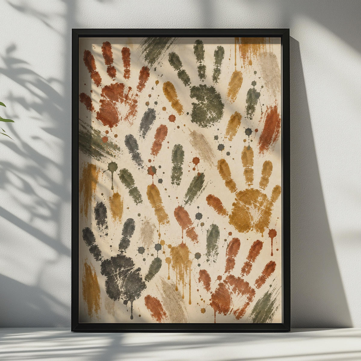 Earthy Tones Handprint Art Poster, Boho Abstract Wall Decor (Terracotta, Olive, Ochre)