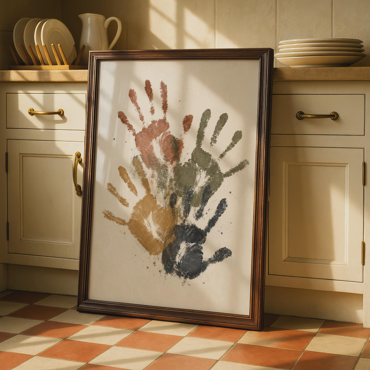 Earthy Tone Handprint Art Poster, Boho Minimalist Unity Wall Art (Physical Print)