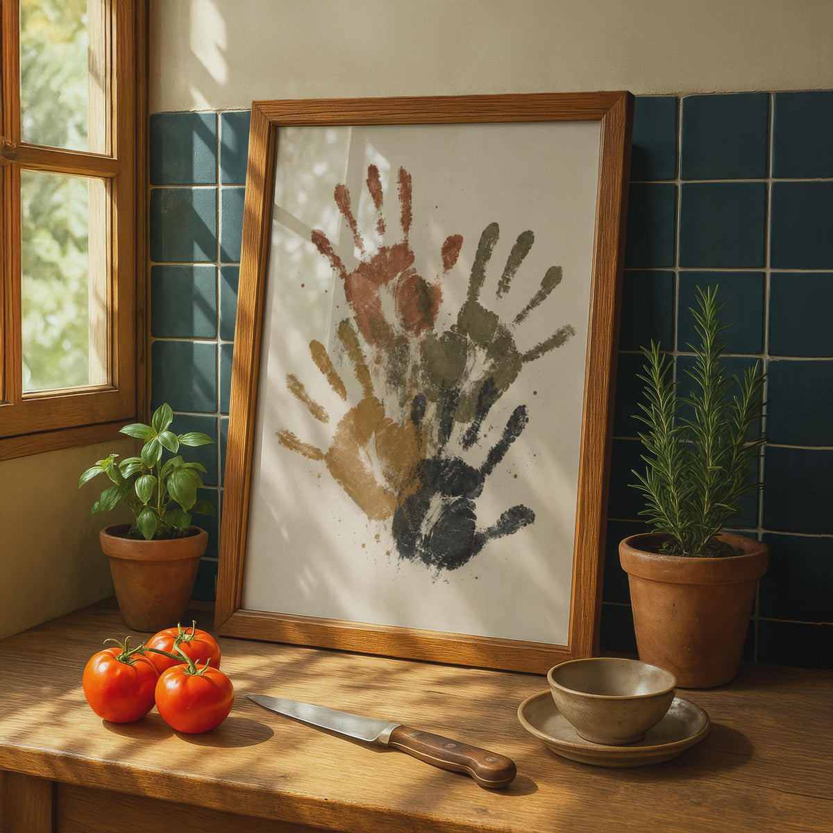 Earthy Tone Handprint Art Poster, Boho Minimalist Unity Wall Art (Physical Print)