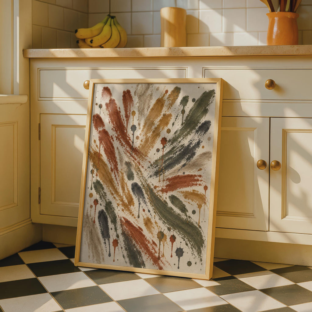 Abstract Brush Stroke Poster, Earthy Tones, Rust Ochre Olive Splatter Art (Printed to Order)
