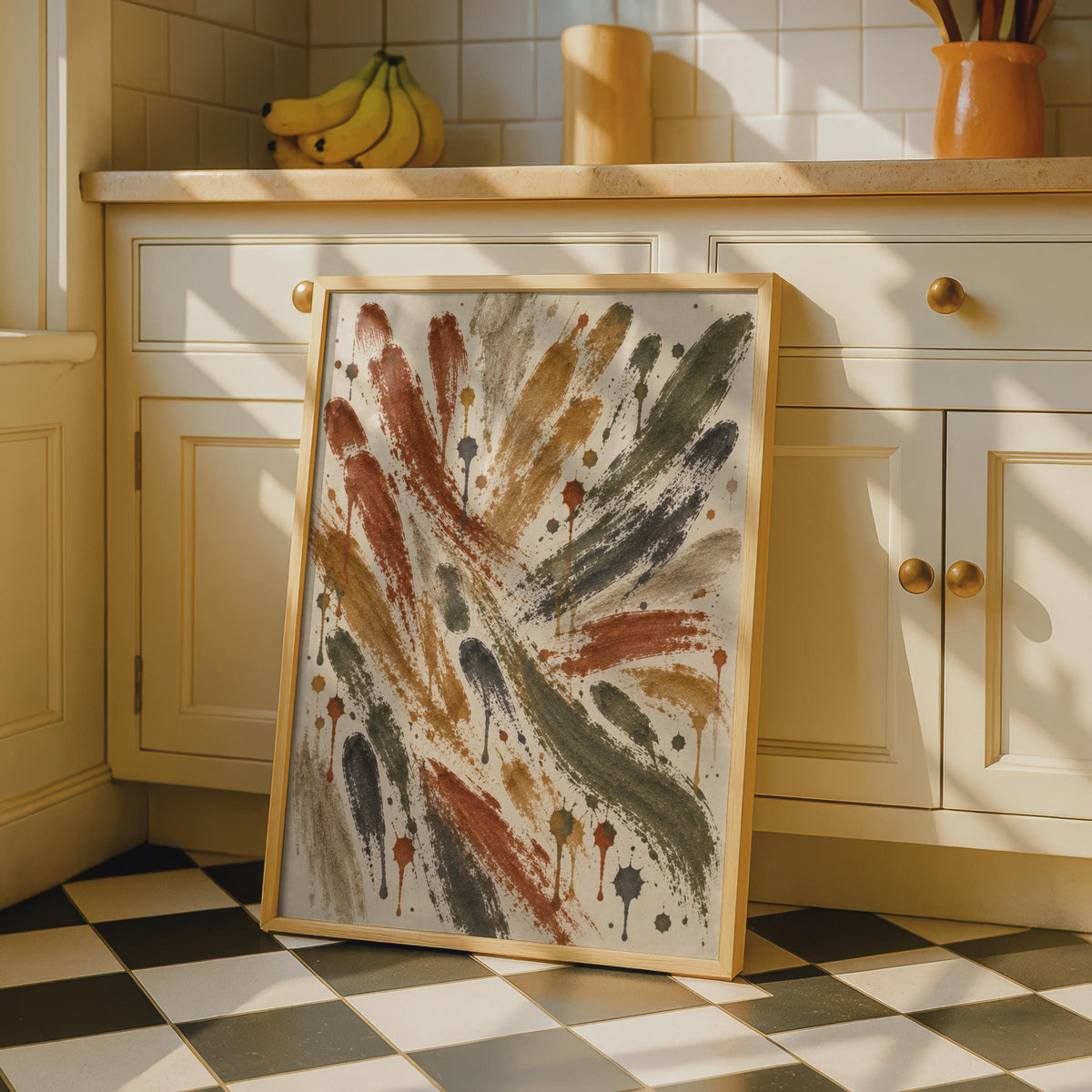 Abstract Brush Stroke Poster, Earthy Tones, Rust Ochre Olive Splatter Art (Printed to Order)
