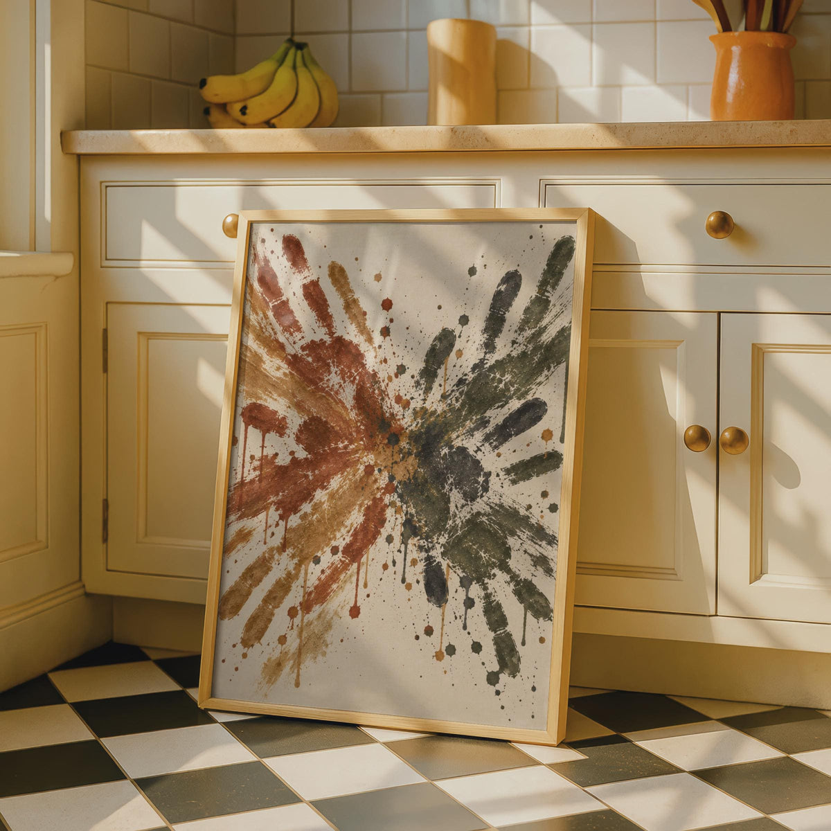 Abstract Handprint Splash Poster, Rust Charcoal Wall Art, Expressive Paint Splatter Print