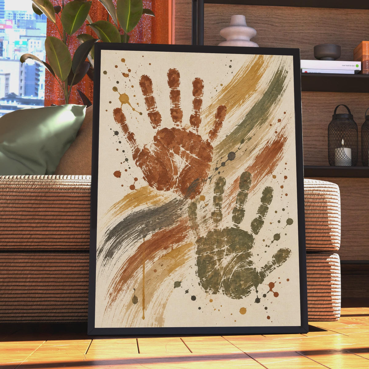 Abstract Handprint Poster, Rust Olive Brushstroke, Boho Wall Art (Print)