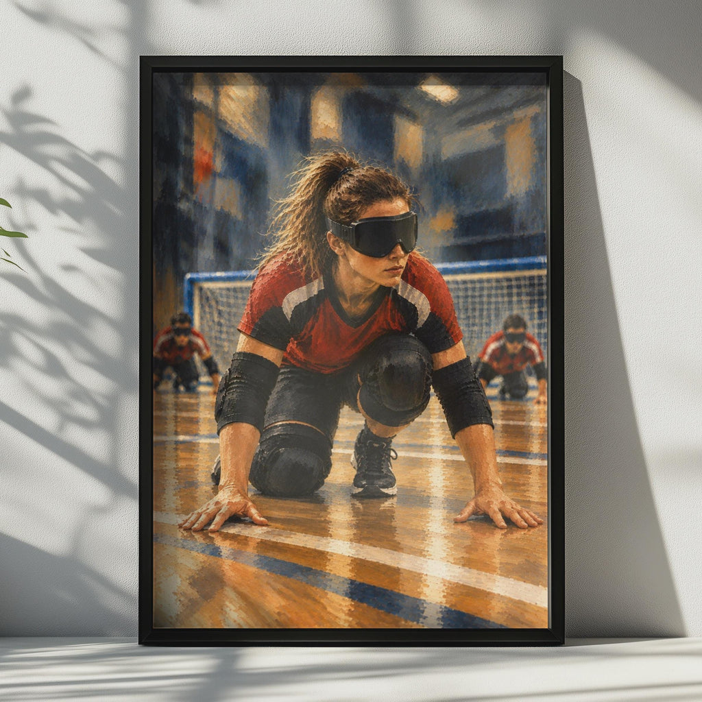 Goalball Player Poster, Blind Sport Wall Art, Paralympic Athlete Print, Women's Sport, Indoor Court, Red and Black, Inspirati