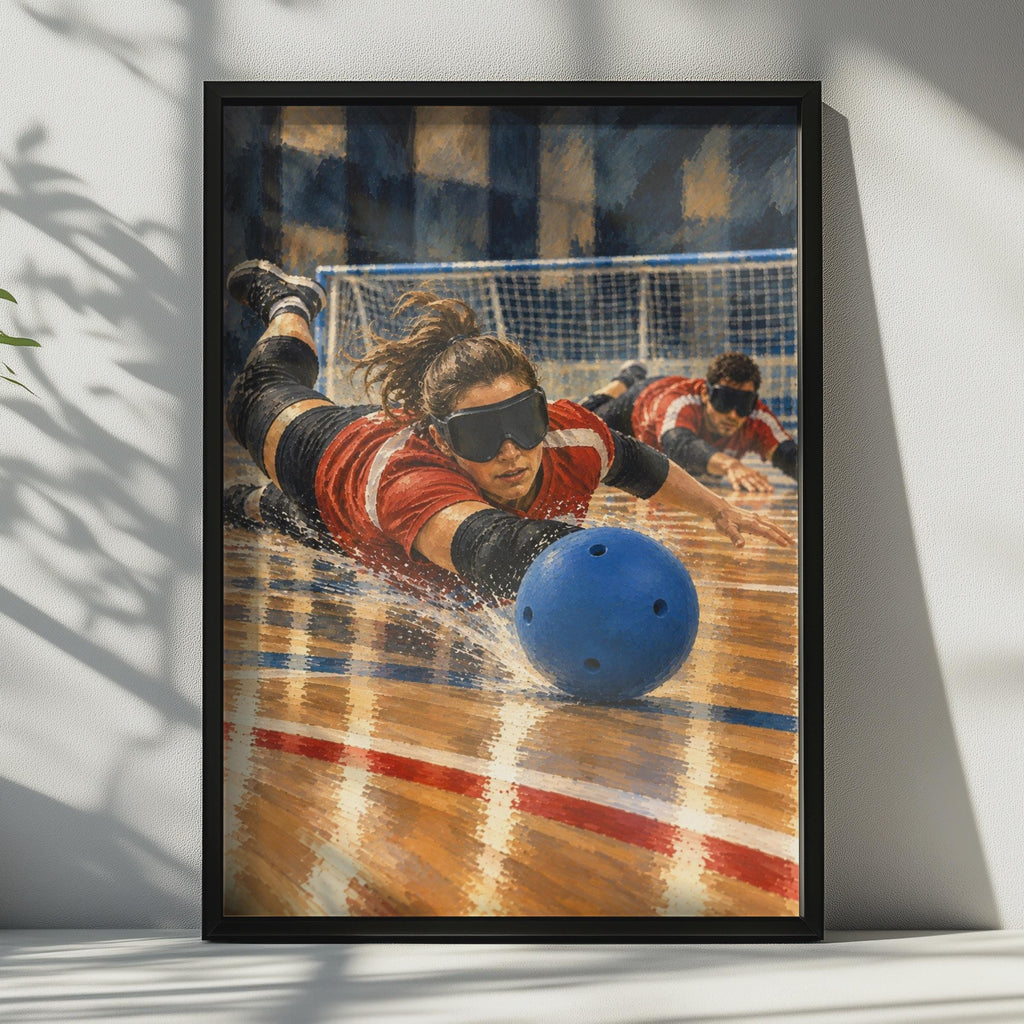 Goalball Sport Poster, Paralympic Athletes Wall Art, Blind Sport Action Print, Adaptive Sport Decor, Red Blue Sports Room Pos
