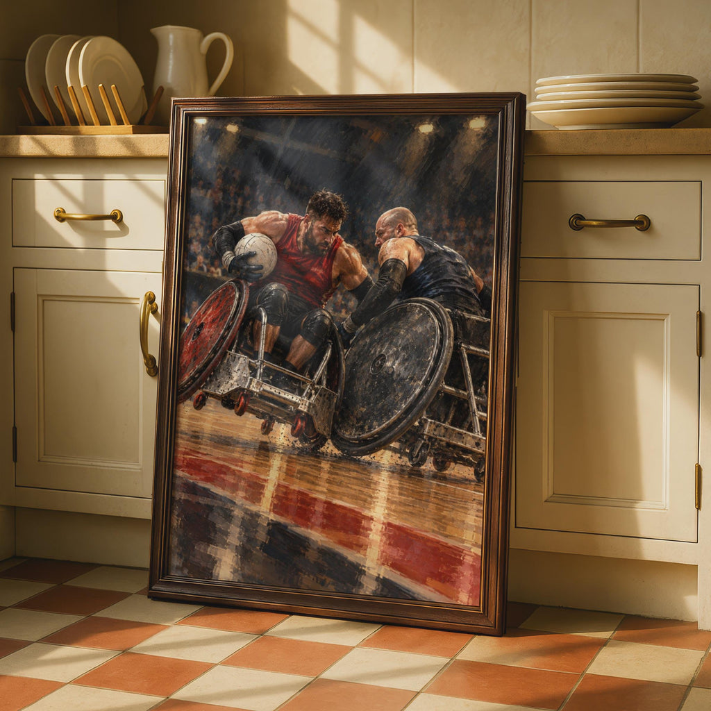 Wheelchair Rugby Poster, Paralympic Sport Wall Art, Adaptive Athletics Print, Inspirational Disabled Sport, Arena Action Spor