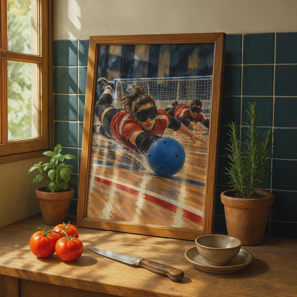 Goalball Sport Poster, Paralympic Athletes Wall Art, Blind Sport Action Print, Adaptive Sport Decor, Red Blue Sports Room Pos