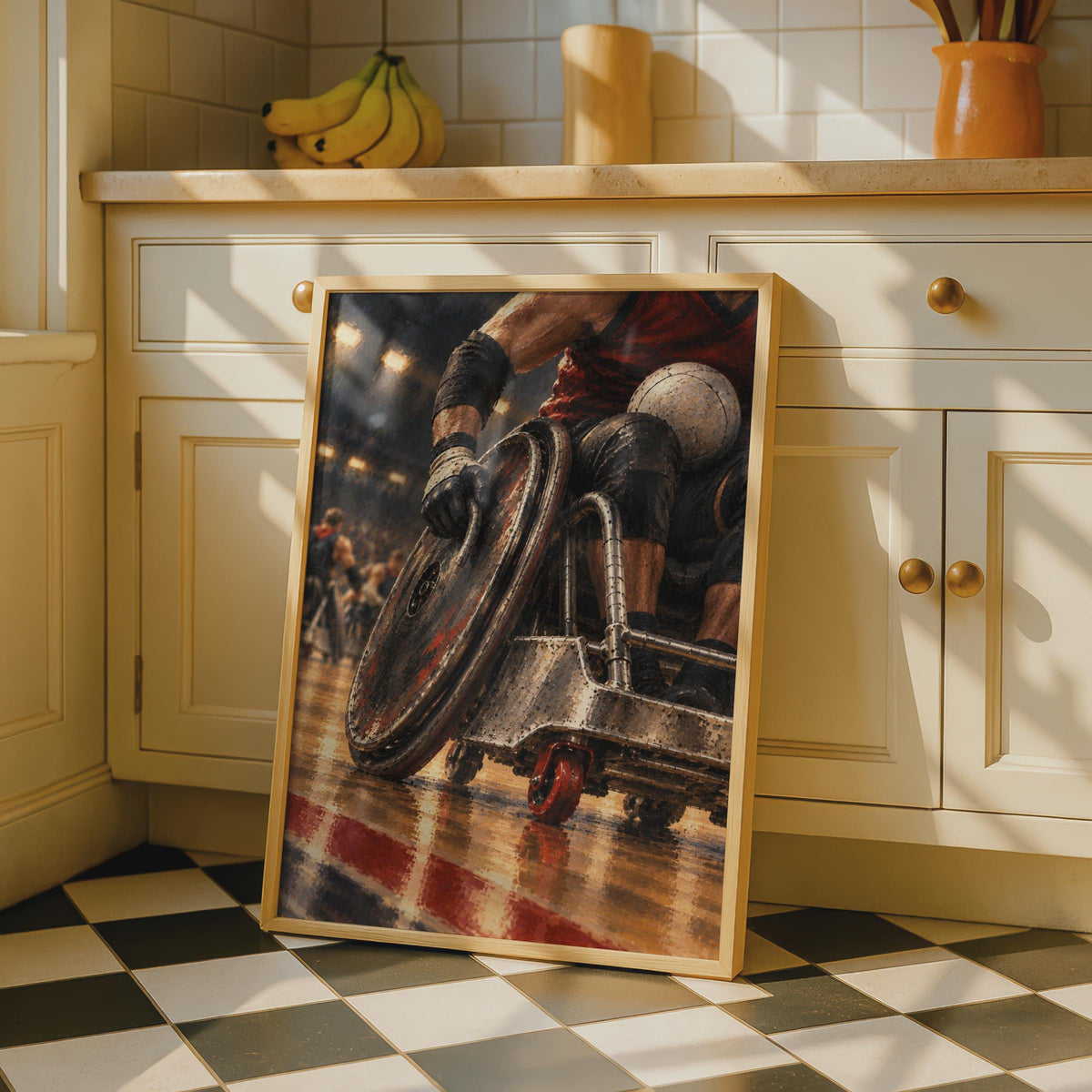 Wheelchair Basketball Poster, Mosaic Style, Red Black Court Art (Print)