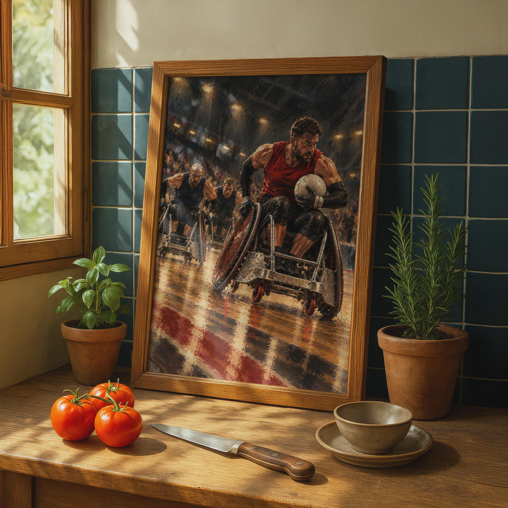 Wheelchair Rugby Poster, Paralympic Sport Wall Art, Adaptive Athletes Arena Print, Intense Action Sports Decor, Inspirational