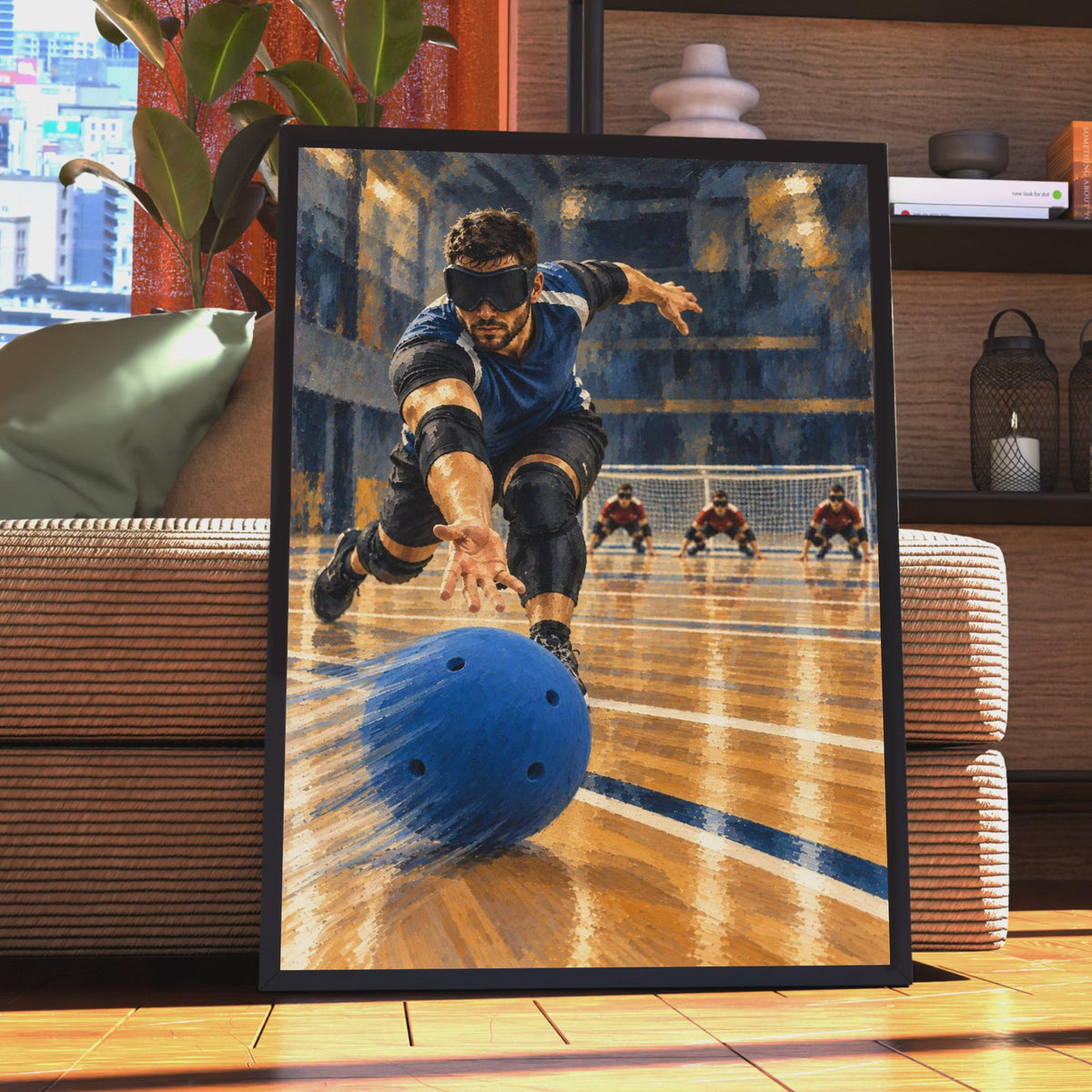 Goalball Sports Poster, Paralympic Athlete Wall Art, Indoor Sports Print, Blue and Gold Gym Decor, Disability Sport