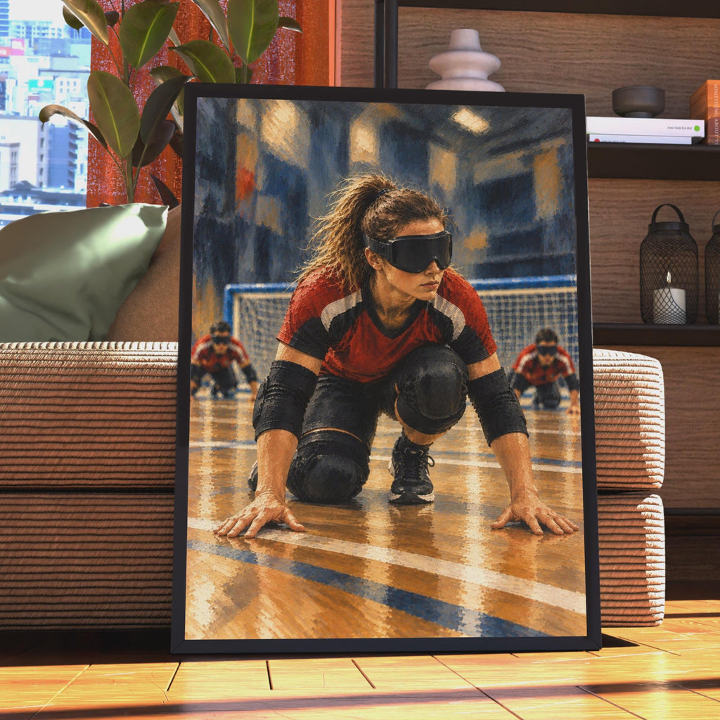 Goalball Player Poster, Blind Sport Wall Art, Paralympic Athlete Print, Women's Sport, Indoor Court, Red and Black, Inspirati
