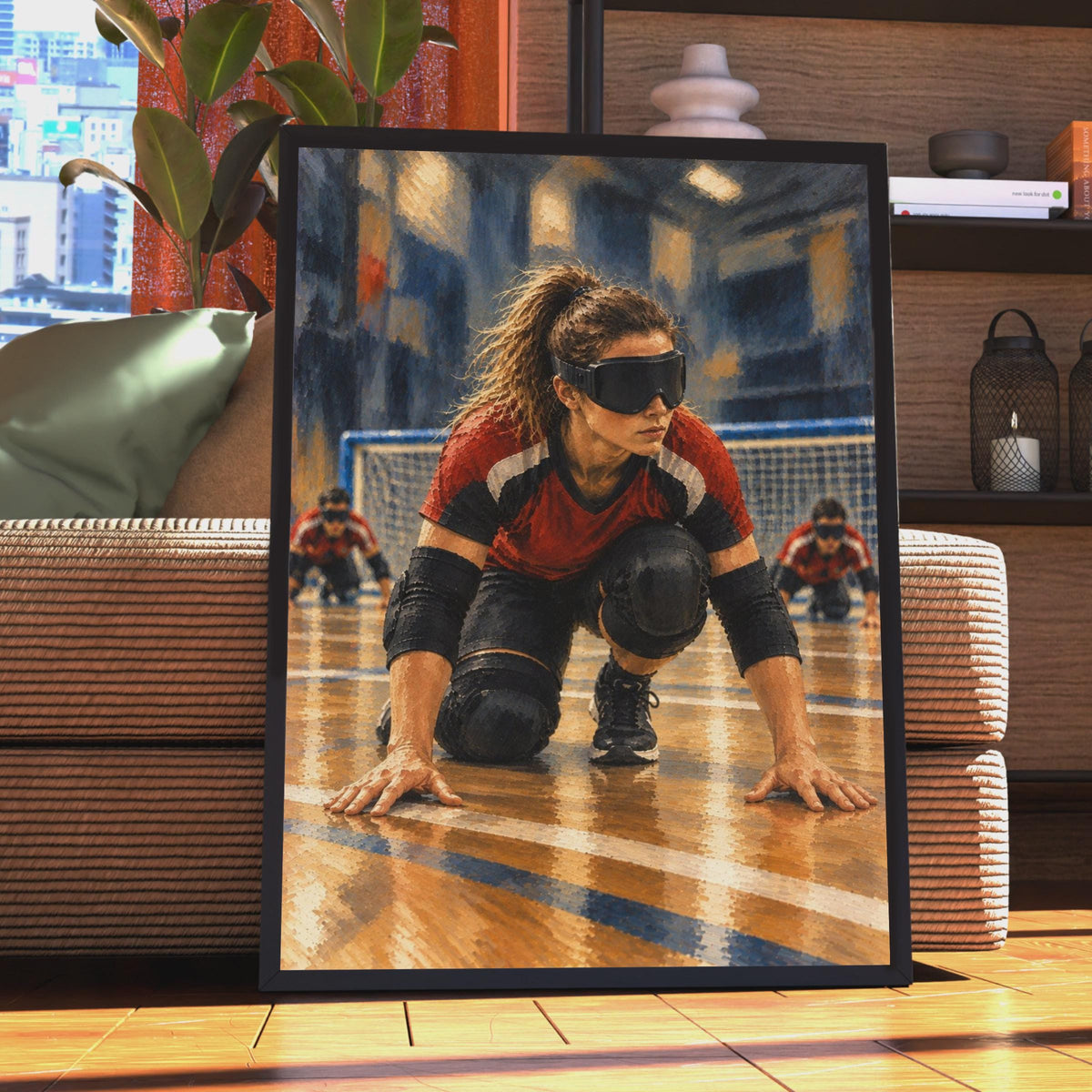 Goalball Player Poster, Blind Sport Wall Art, Paralympic Athlete Print, Women's Sport, Indoor Court, Red and Black, Inspirati