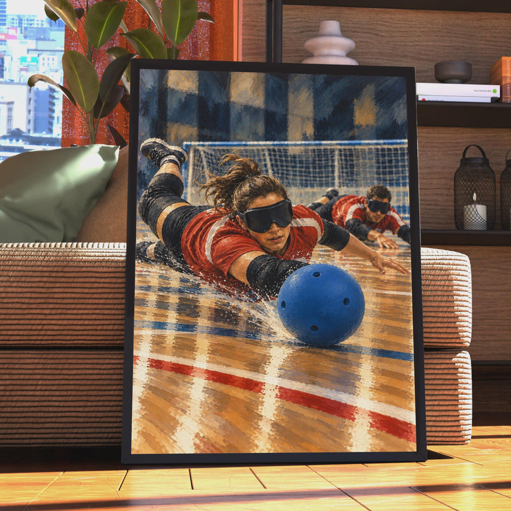 Goalball Sport Poster, Paralympic Athletes Wall Art, Blind Sport Action Print, Adaptive Sport Decor, Red Blue Sports Room Pos