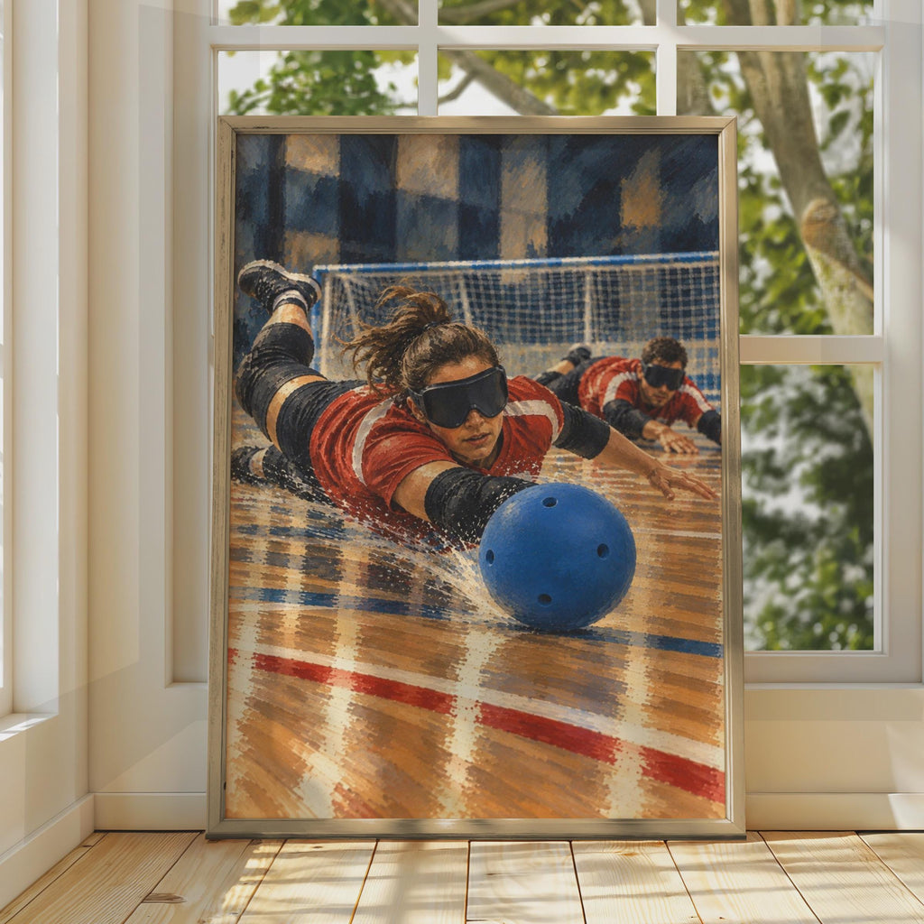 Goalball Sport Poster, Paralympic Athletes Wall Art, Blind Sport Action Print, Adaptive Sport Decor, Red Blue Sports Room Pos