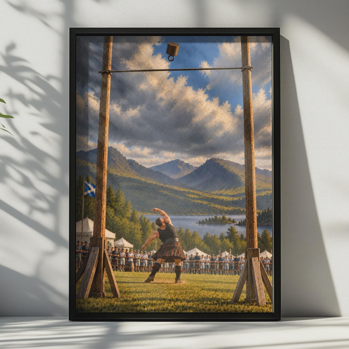 Scottish Highland Games Weight Throw Poster, Tartan Kilt Athlete, Scotland Landscape Art