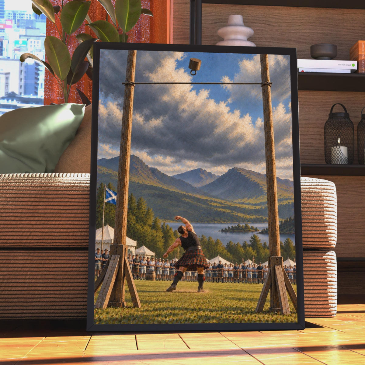 Scottish Highland Games Weight Throw Poster, Tartan Kilt Athlete, Scotland Landscape Art