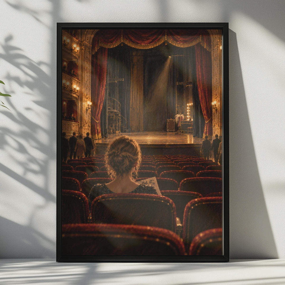 Grand Opera House Poster, Woman Audience, Red Velvet Seats, Dramatic Moody Home Decor Print
