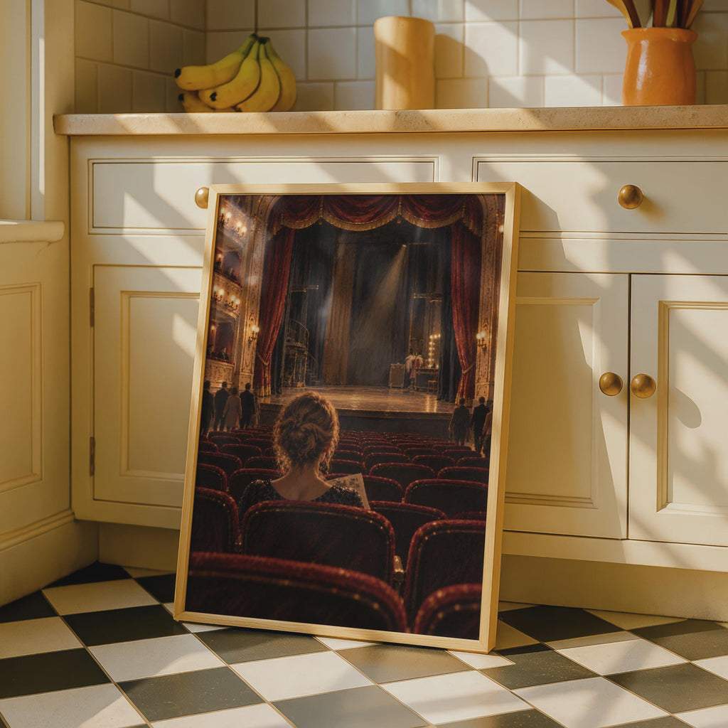 Grand Opera House Poster, Woman Audience, Red Velvet Seats, Dramatic Moody Home Decor Print