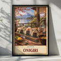 Japan Onigiri Poster, Mount Fuji, Cherry Blossom, Bamboo Tray (Printed Poster)