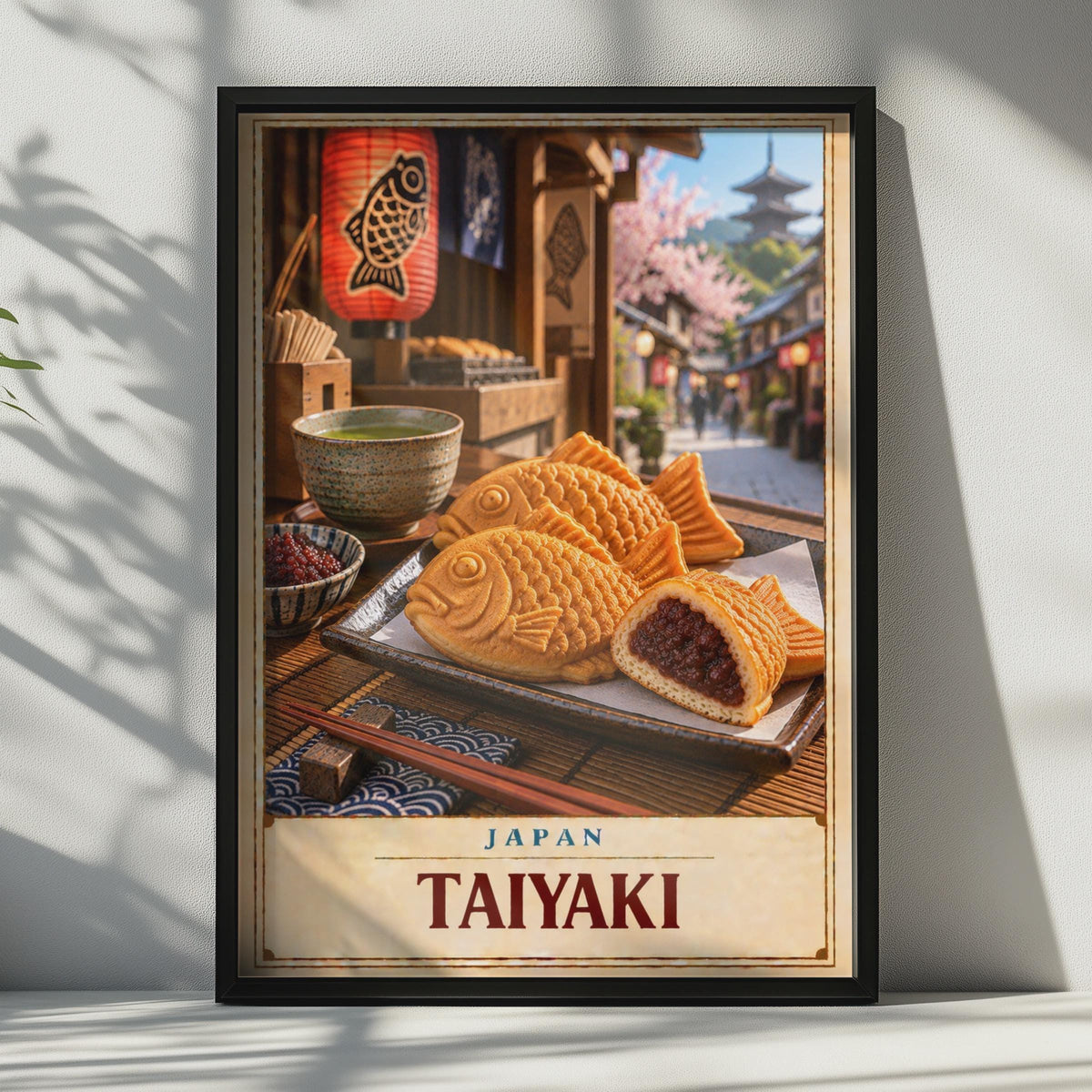 Japanese Taiyaki Street Food Poster, Matcha Tea, Cherry Blossom (Printed Poster)