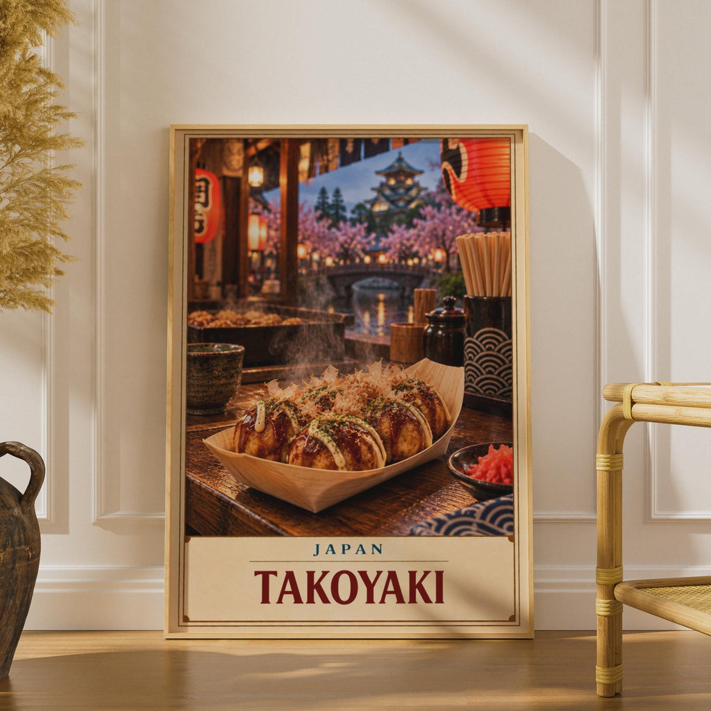 Takoyaki Japan Street Food Poster, Cherry Blossom Kitchen Decor (Printed Poster)