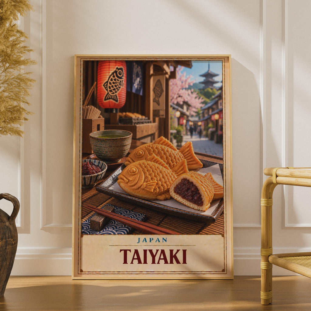 Japanese Taiyaki Street Food Poster, Matcha Tea, Cherry Blossom (Printed Poster)