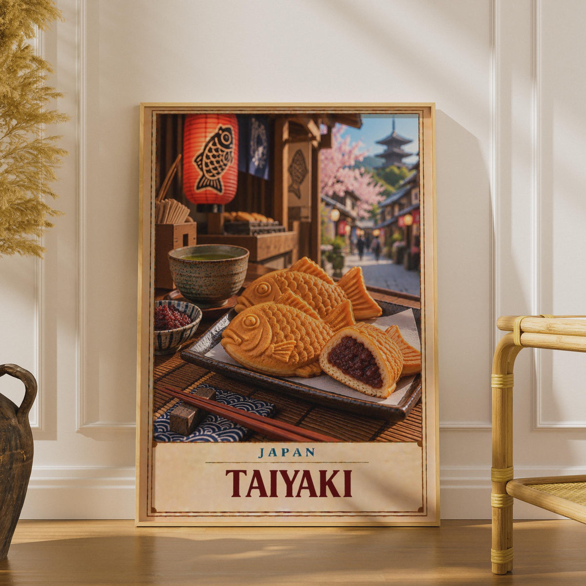 Japanese Taiyaki Street Food Poster, Matcha Tea, Cherry Blossom (Printed Poster)