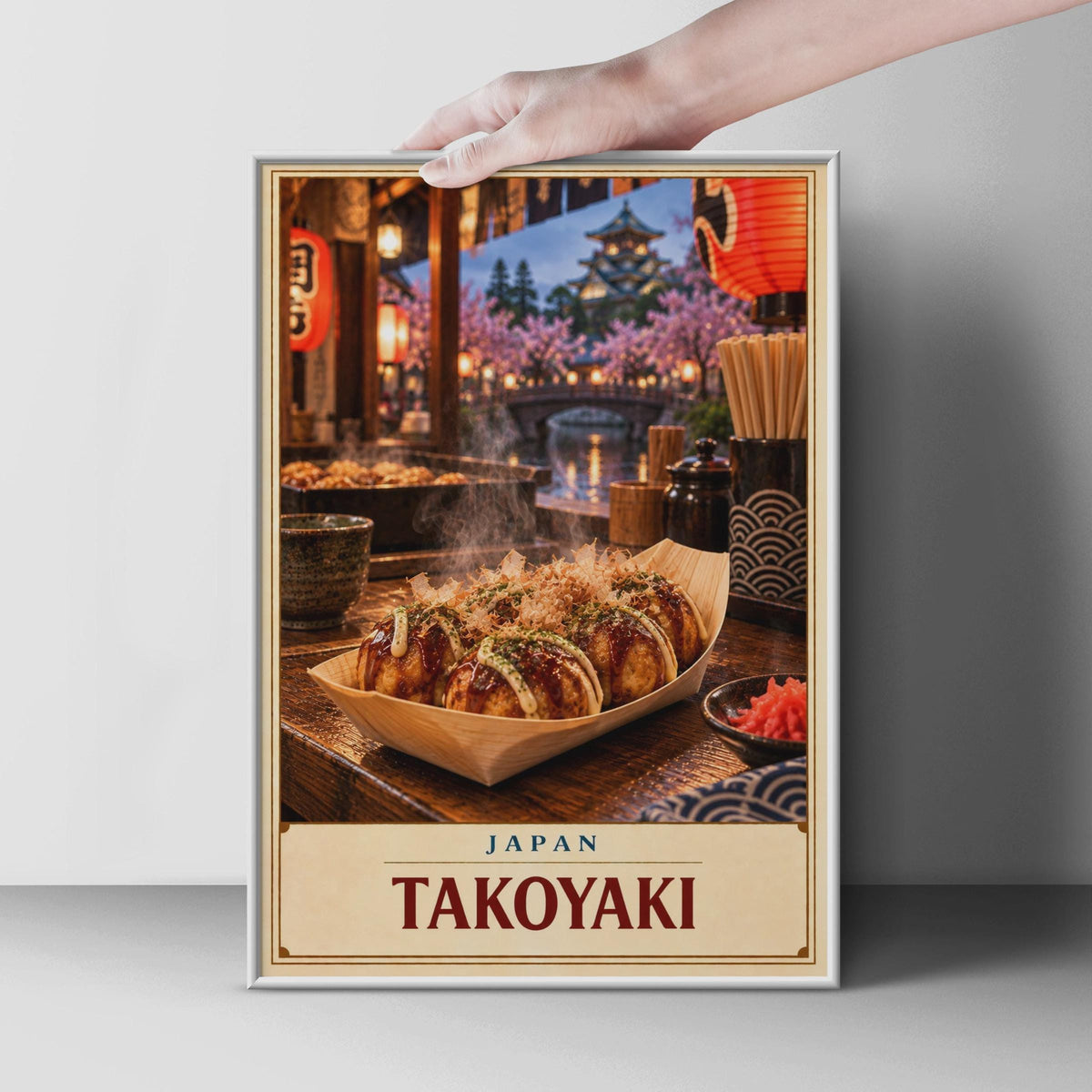 Takoyaki Japan Street Food Poster, Cherry Blossom Kitchen Decor (Printed Poster)