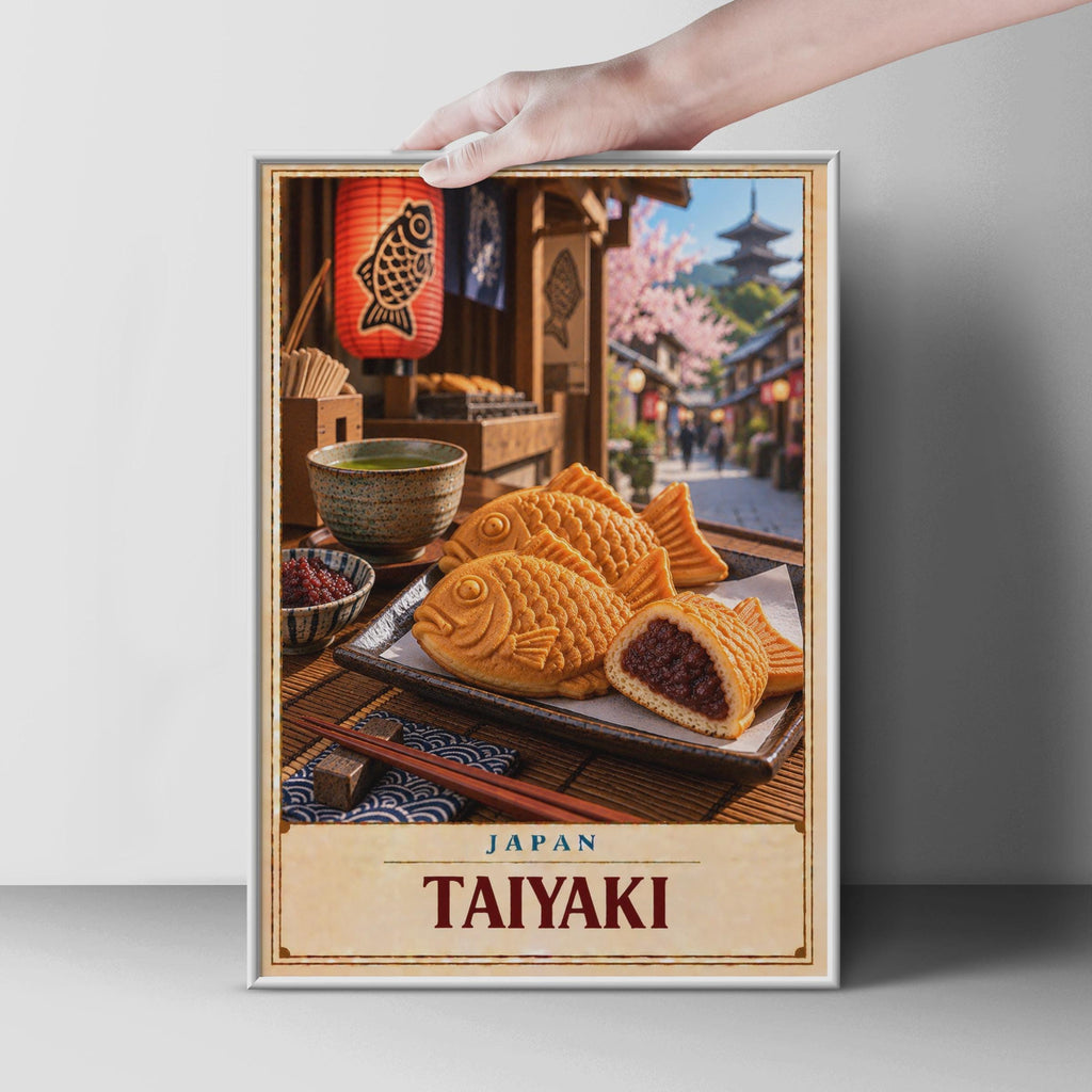 Japanese Taiyaki Street Food Poster, Matcha Tea, Cherry Blossom (Printed Poster)