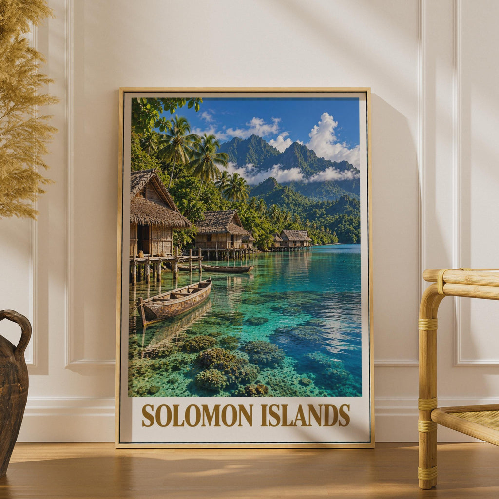 Solomon Islands Travel Poster, Tropical Island Wall Art, Teal Ocean Decor (Printed Poster)
