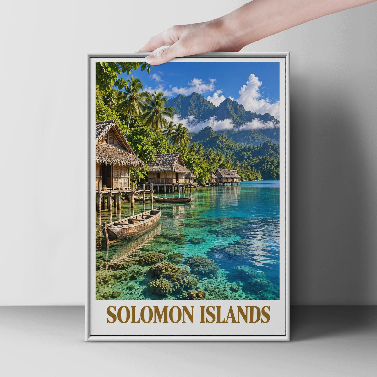 Solomon Islands Travel Poster, Tropical Island Wall Art, Teal Ocean Decor (Printed Poster)