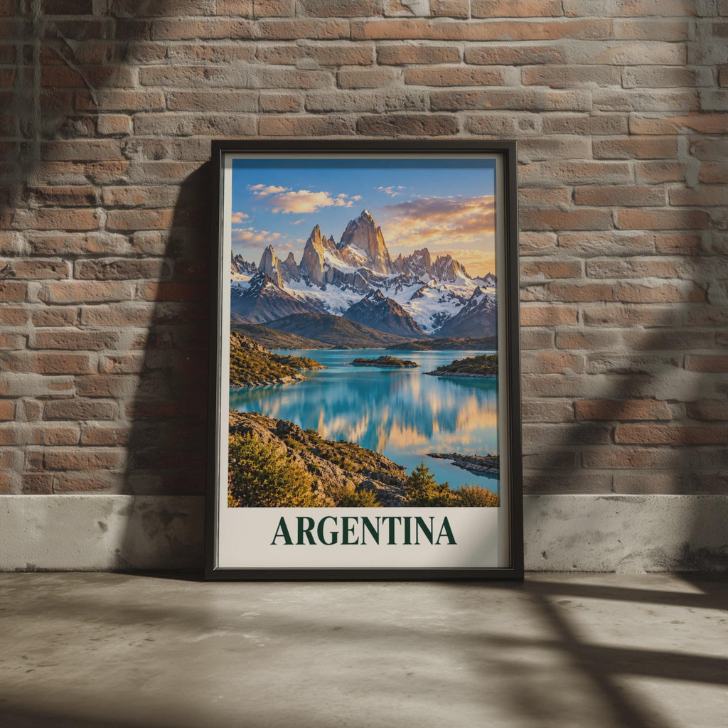 Argentina Patagonia Travel Poster, Fitz Roy Mountain Lake Print, South America Landscape Wall Art