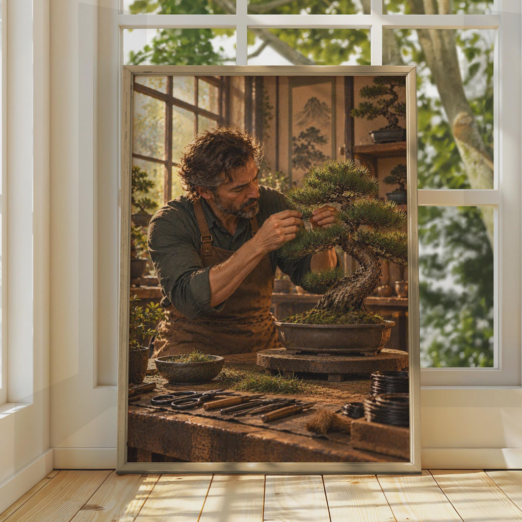 Bonsai Craftsman Poster, Japanese Art, Zen Studio Decor (Print)