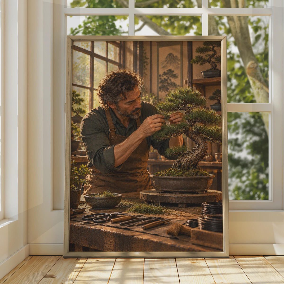 Bonsai Craftsman Poster, Japanese Art, Zen Studio Decor (Print)