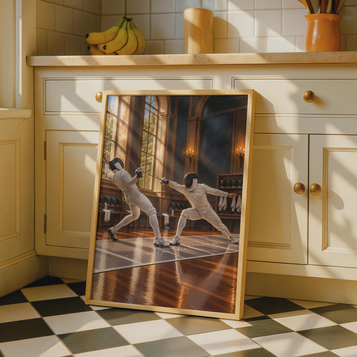 Fencing Duel Poster, Classical Salle Art, Epee Sport Wall Art, Fencer Gift, Olympic Fencing Painting Style, Sport Hobby Room 