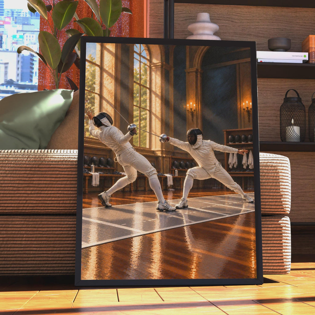 Fencing Duel Poster, Classical Salle Art, Epee Sport Wall Art, Fencer Gift, Olympic Fencing Painting Style, Sport Hobby Room 