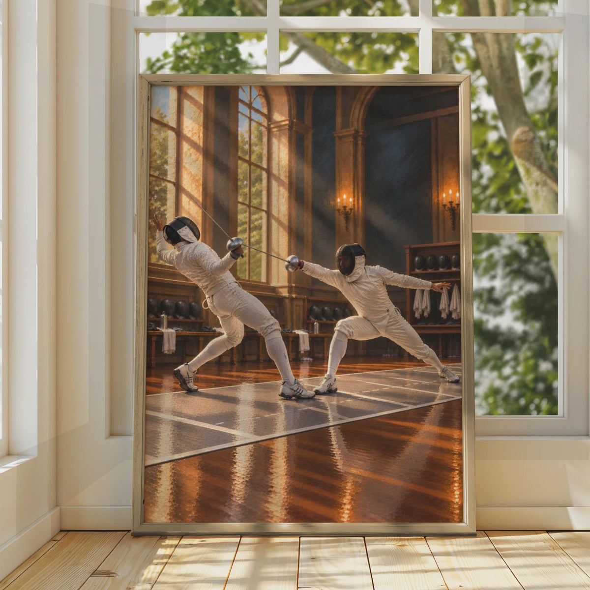 Fencing Duel Poster, Classical Salle Art, Epee Sport Wall Art, Fencer Gift, Olympic Fencing Painting Style, Sport Hobby Room 