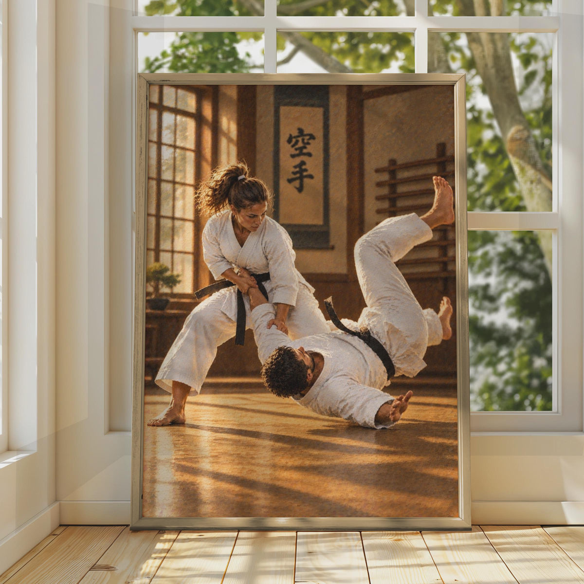 Karate Dojo Throw Poster, Black Belt Training, Japanese Kanji Decor (Print)